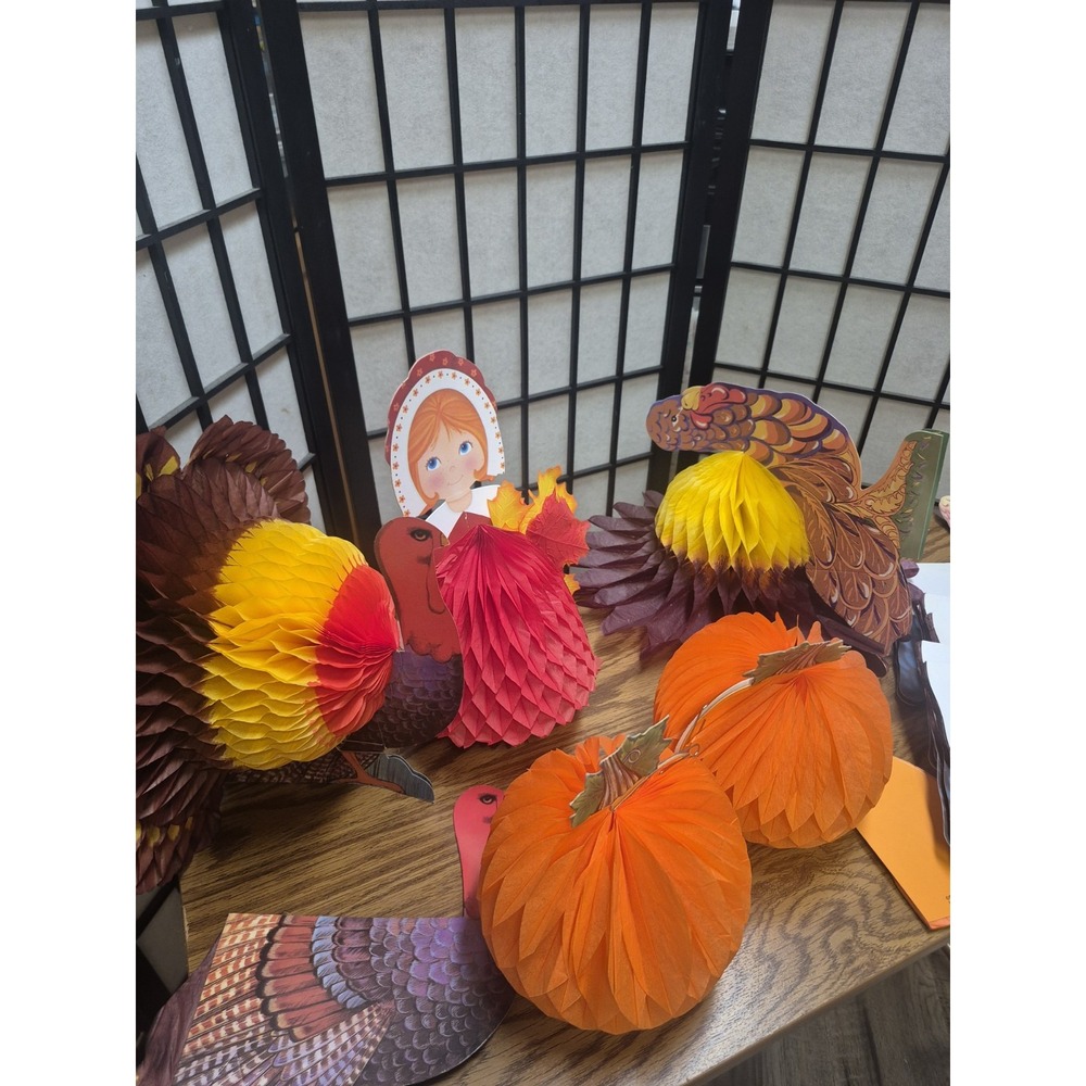 17pc SET Vintage Die Cut Honeycomb Turkeys Thanksgiving Centerpiece,Amscan